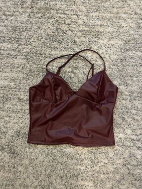 SHEIN Burgundy Faux Leather Burgundy crop top